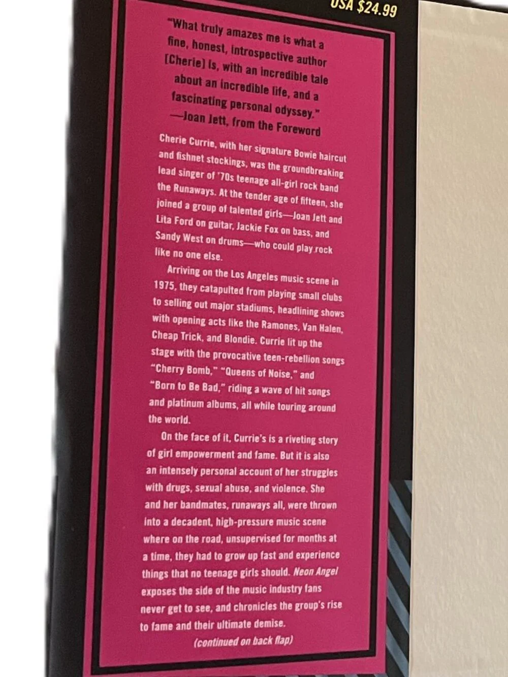 Neon Angel, A Memoir of a Runaway by Cherie Currie with Tony O'Neill